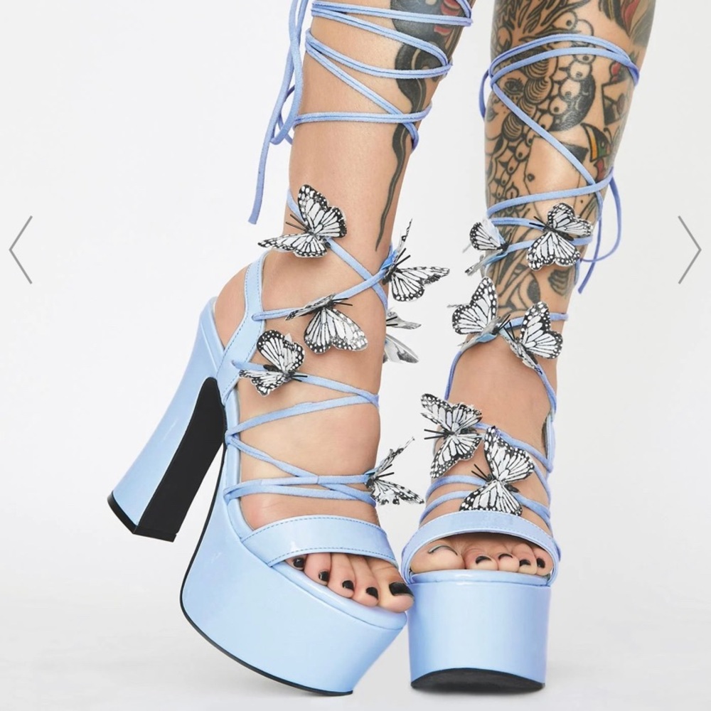 Super cute sky blue butterfly heels